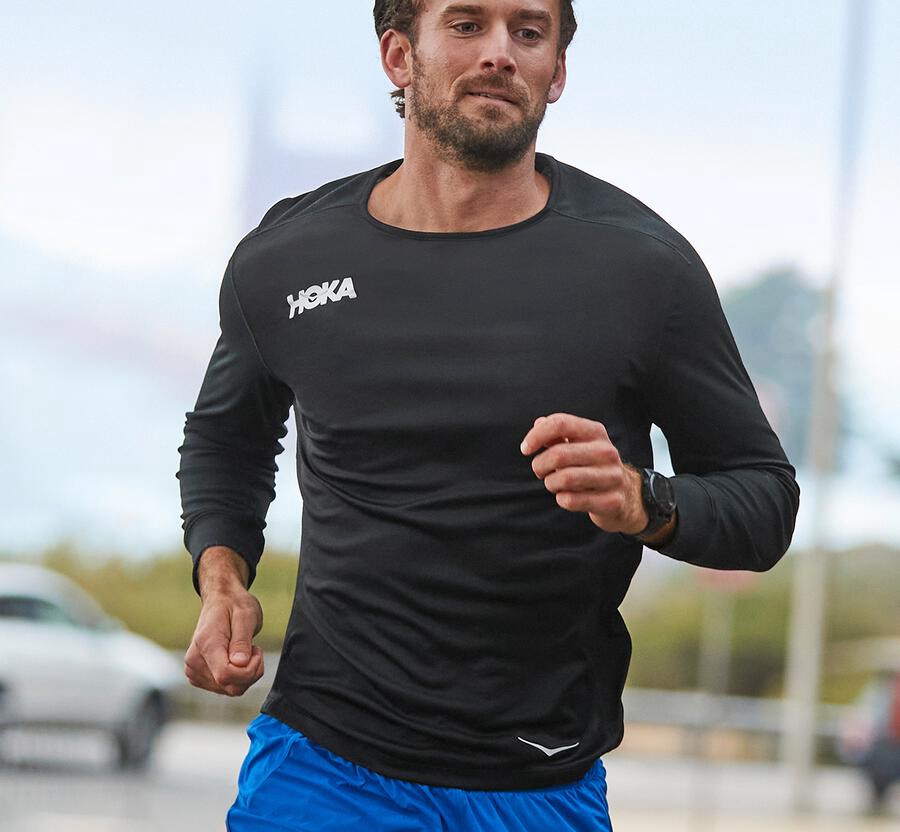 Hoka One One Top Herre - Performance 3/4 Sleeve - Sort - 209476DFM